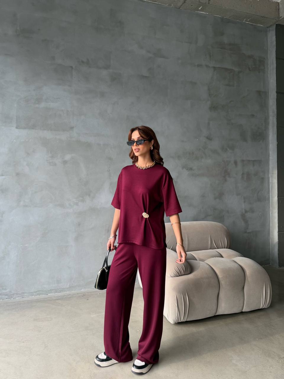 Women’s Two-Piece Set (Loose Top & Wide-Leg Pants)