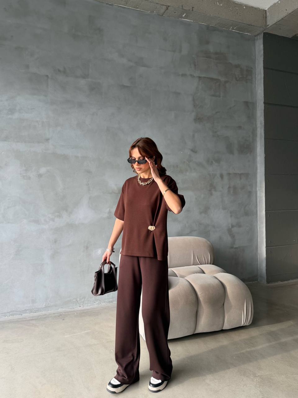 Women’s Two-Piece Set (Loose Top & Wide-Leg Pants)