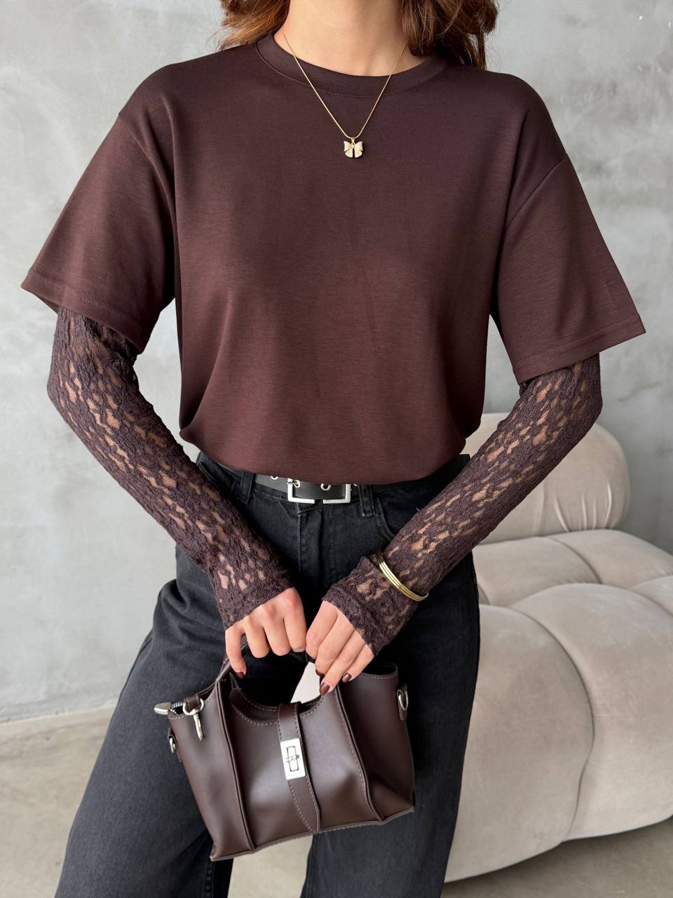 Layered Style Lace Sleeve Top