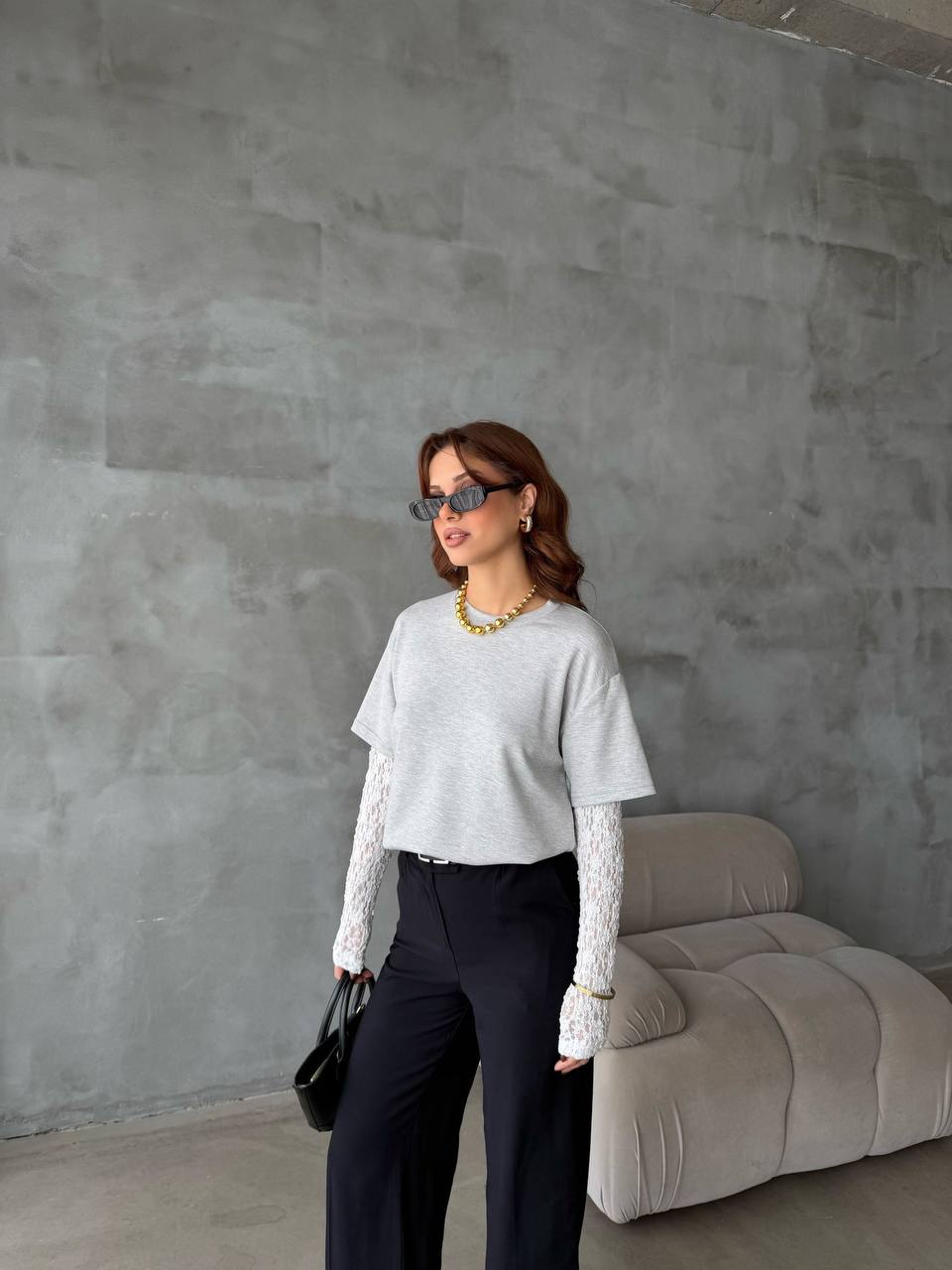 Layered Style Lace Sleeve Top