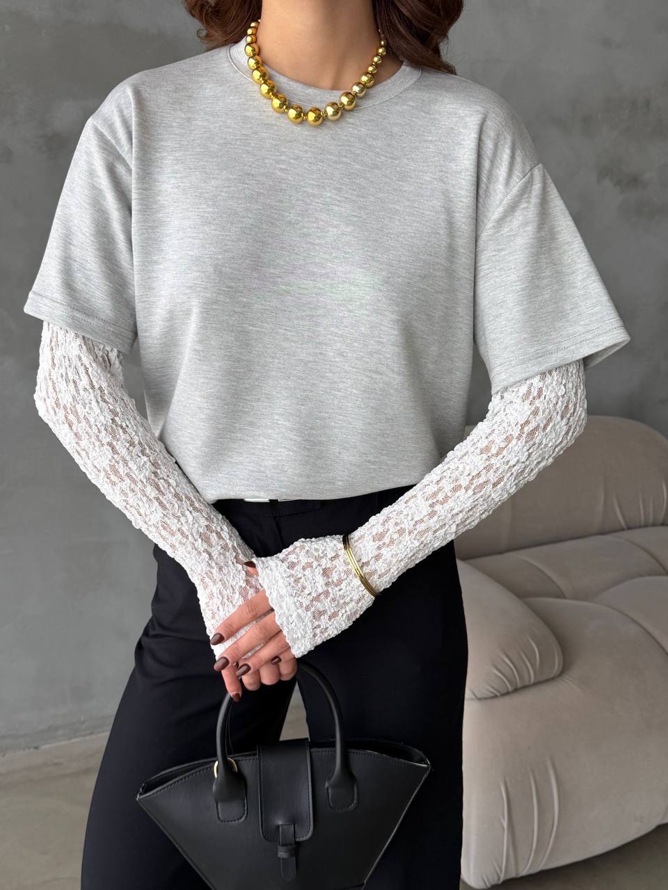 Layered Style Lace Sleeve Top