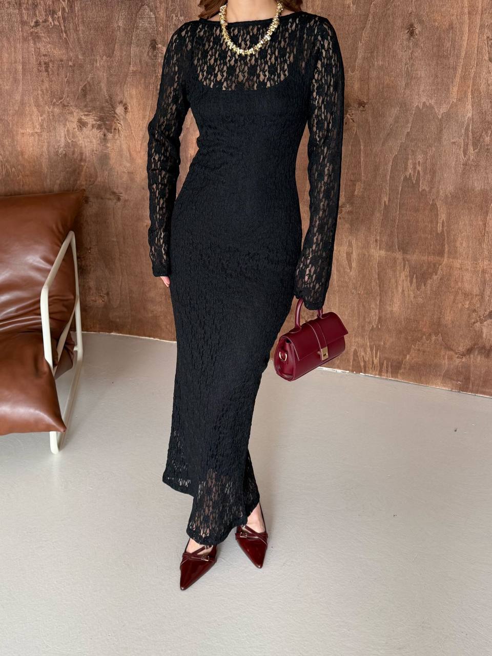 Women’s Long Sleeve Lace Midi Dress