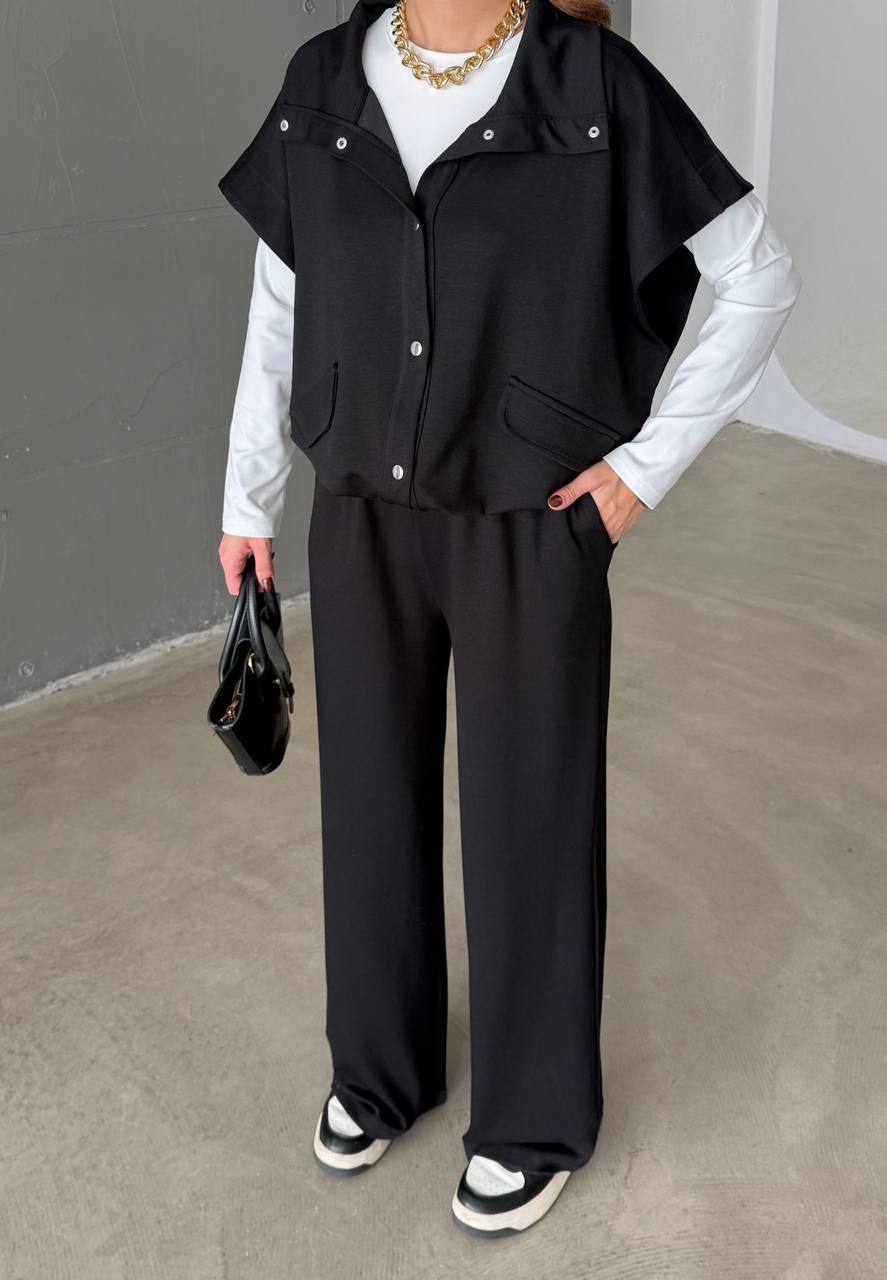 Chic Casual Vest & Wide Leg Pants Set