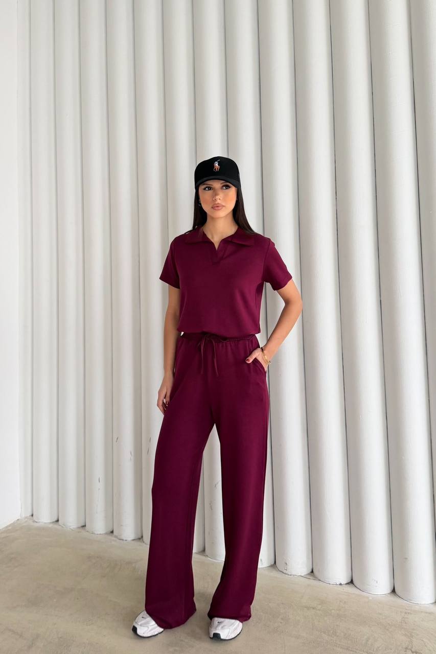 Women’s Polo Top & Wide Leg Pants Set