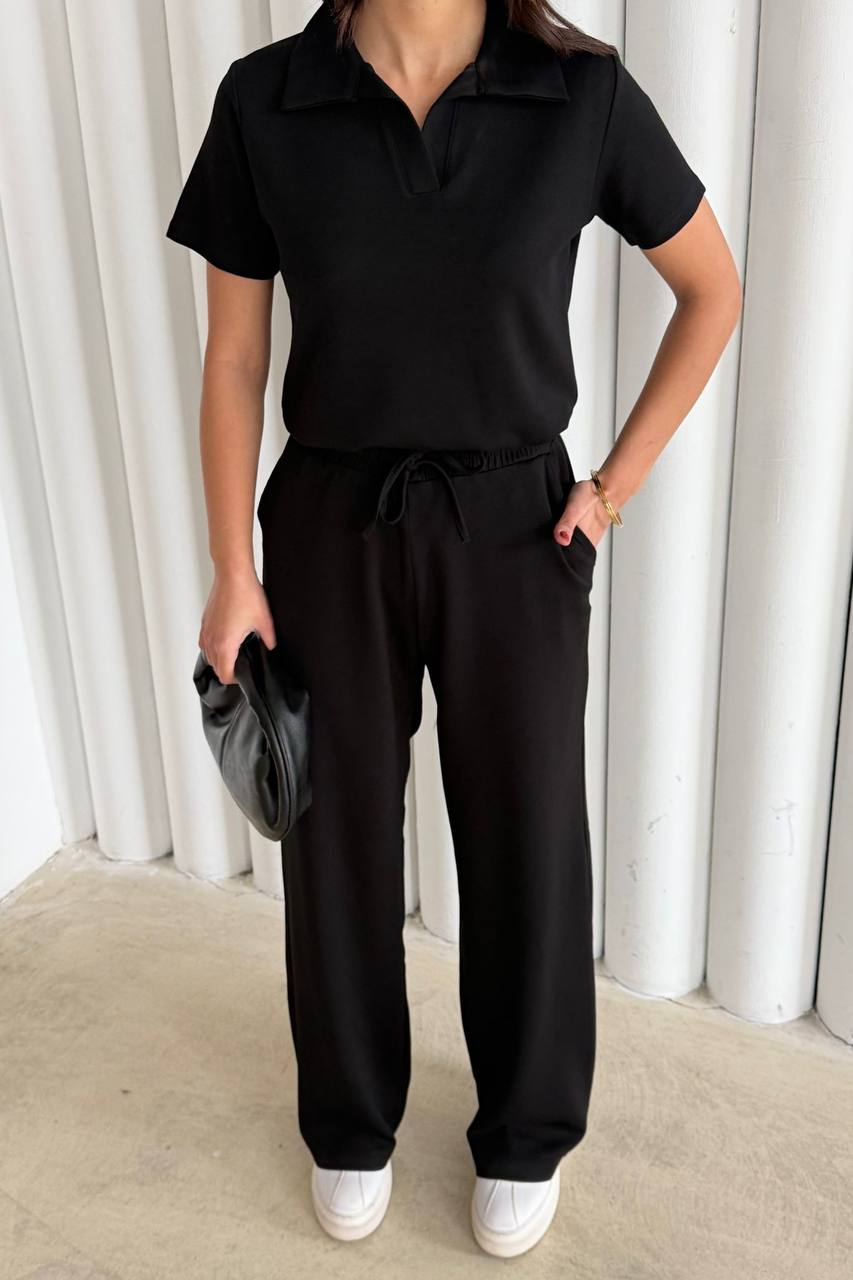 Women’s Polo Top & Wide Leg Pants Set