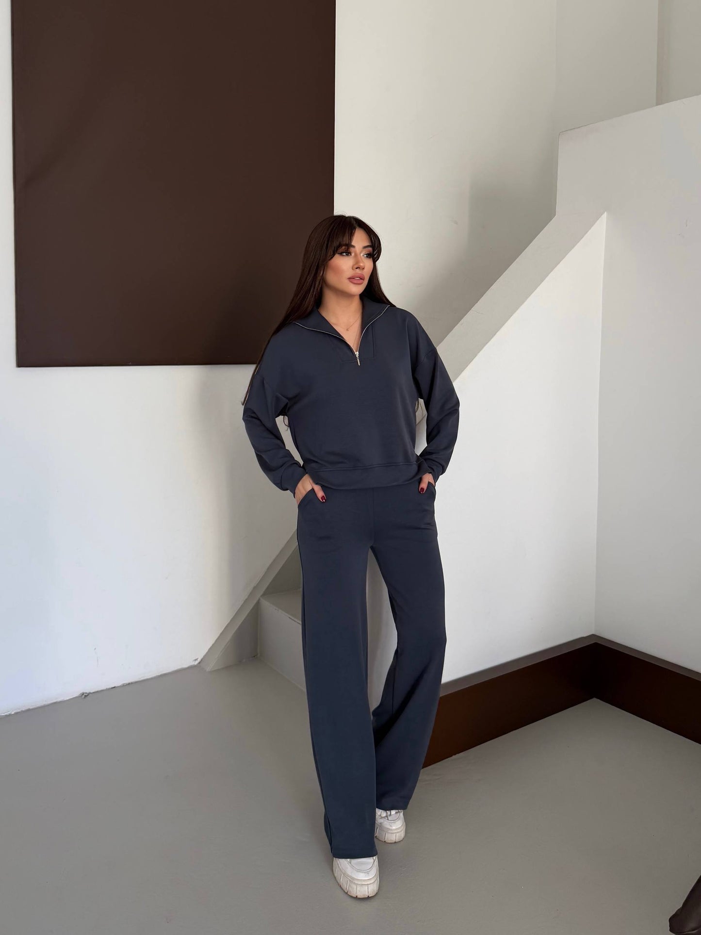 Women’s Half Zip Sweatshirt & Wide Leg Pants Set