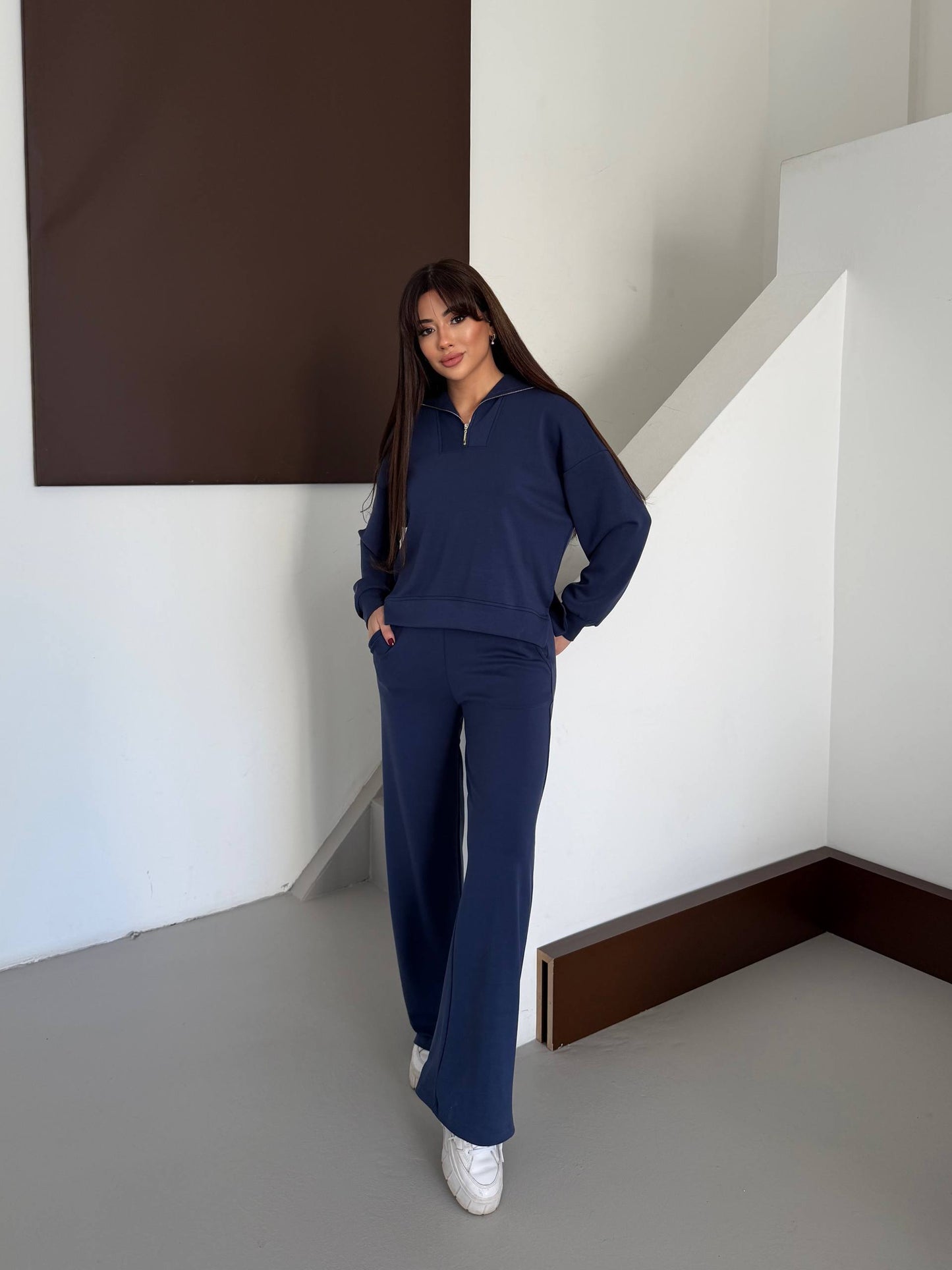Women’s Half Zip Sweatshirt & Wide Leg Pants Set
