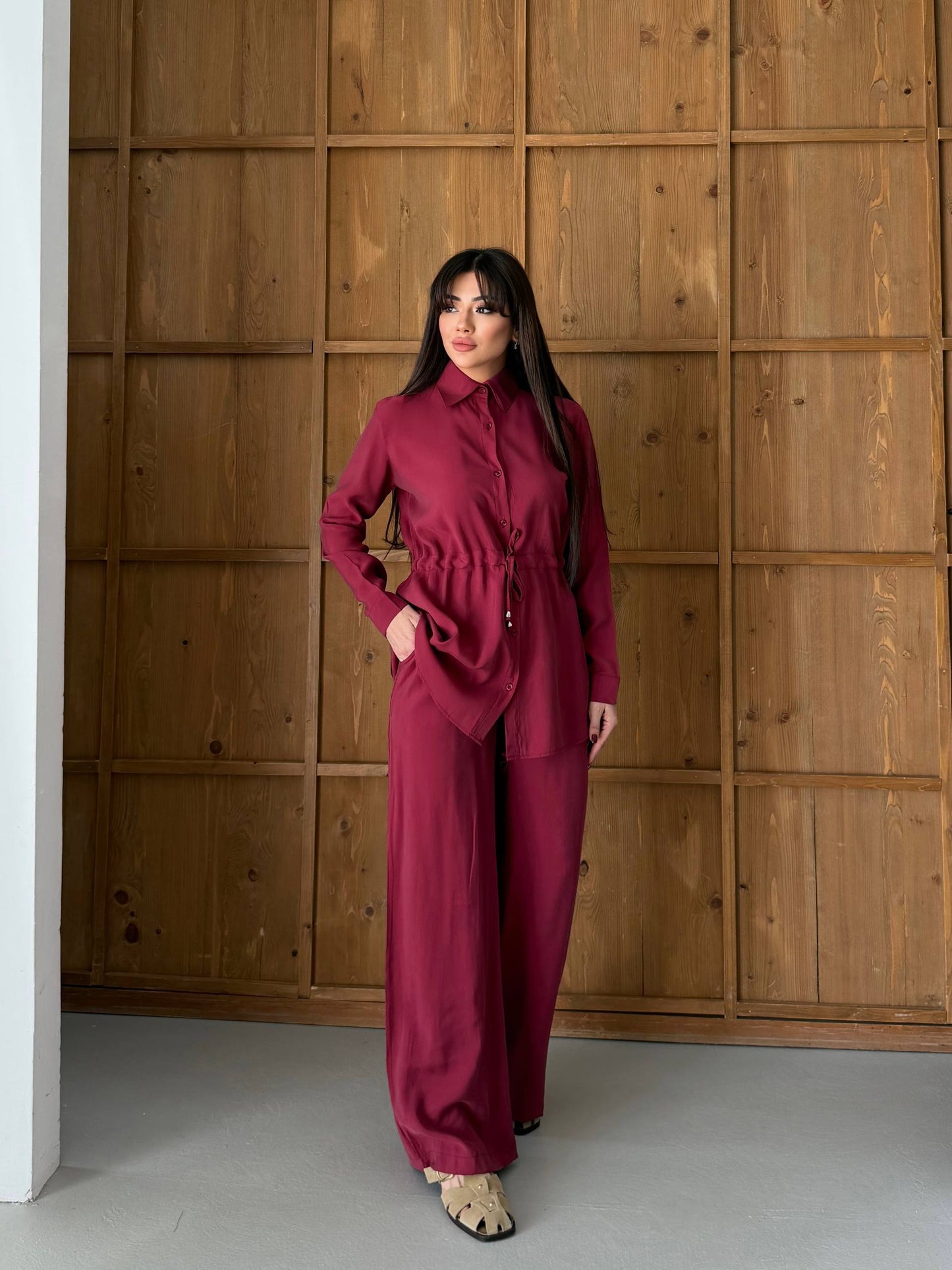 Women’s Long Shirt & Wide Leg Pants Set