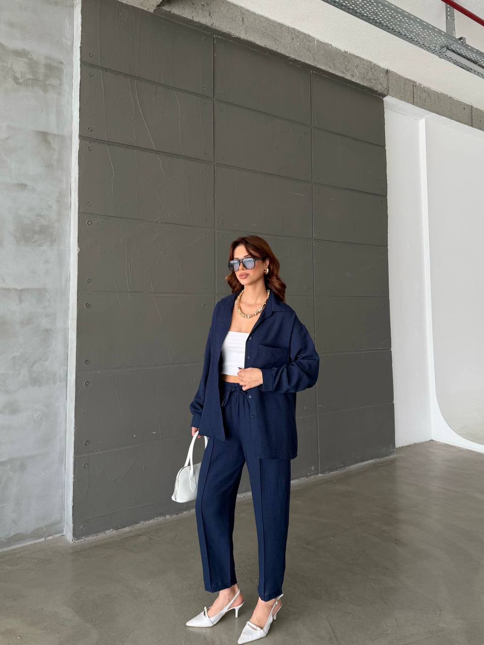 Women’s Two-Piece Set (Oversized Shirt & Elastic Waist Pants)