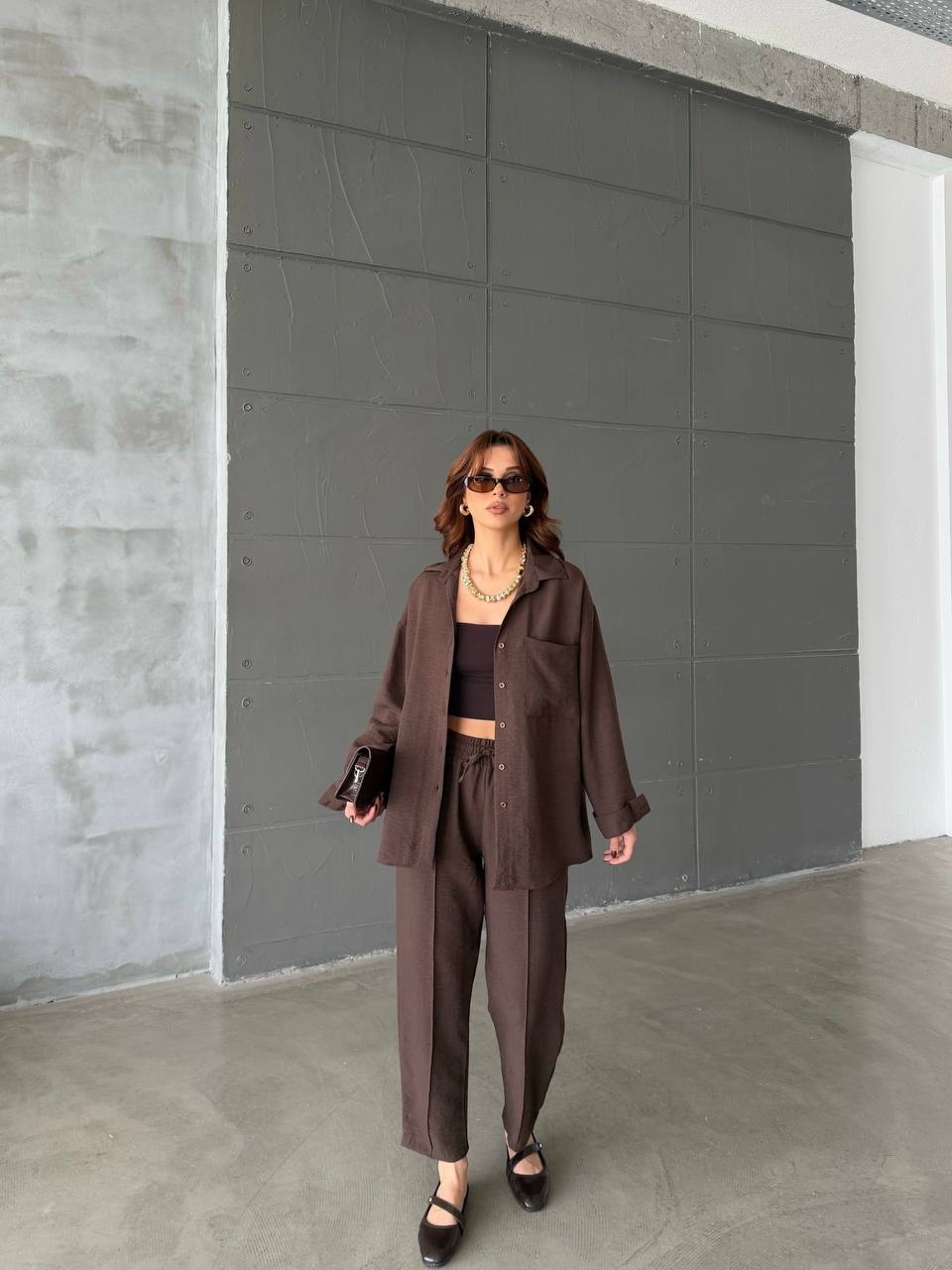 Women’s Two-Piece Set (Oversized Shirt & Elastic Waist Pants)