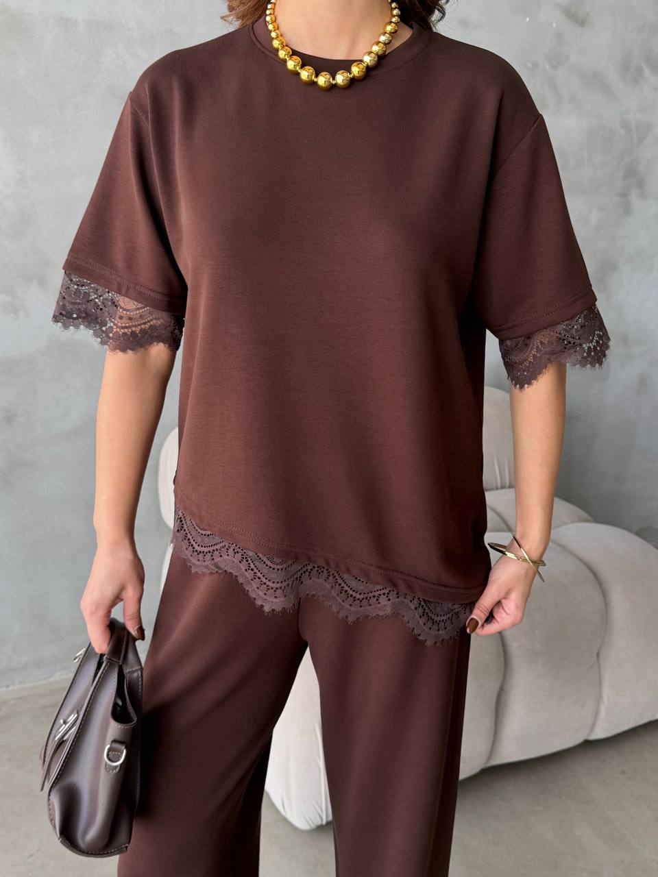 Feminine Lace Detail Two-Piece Set