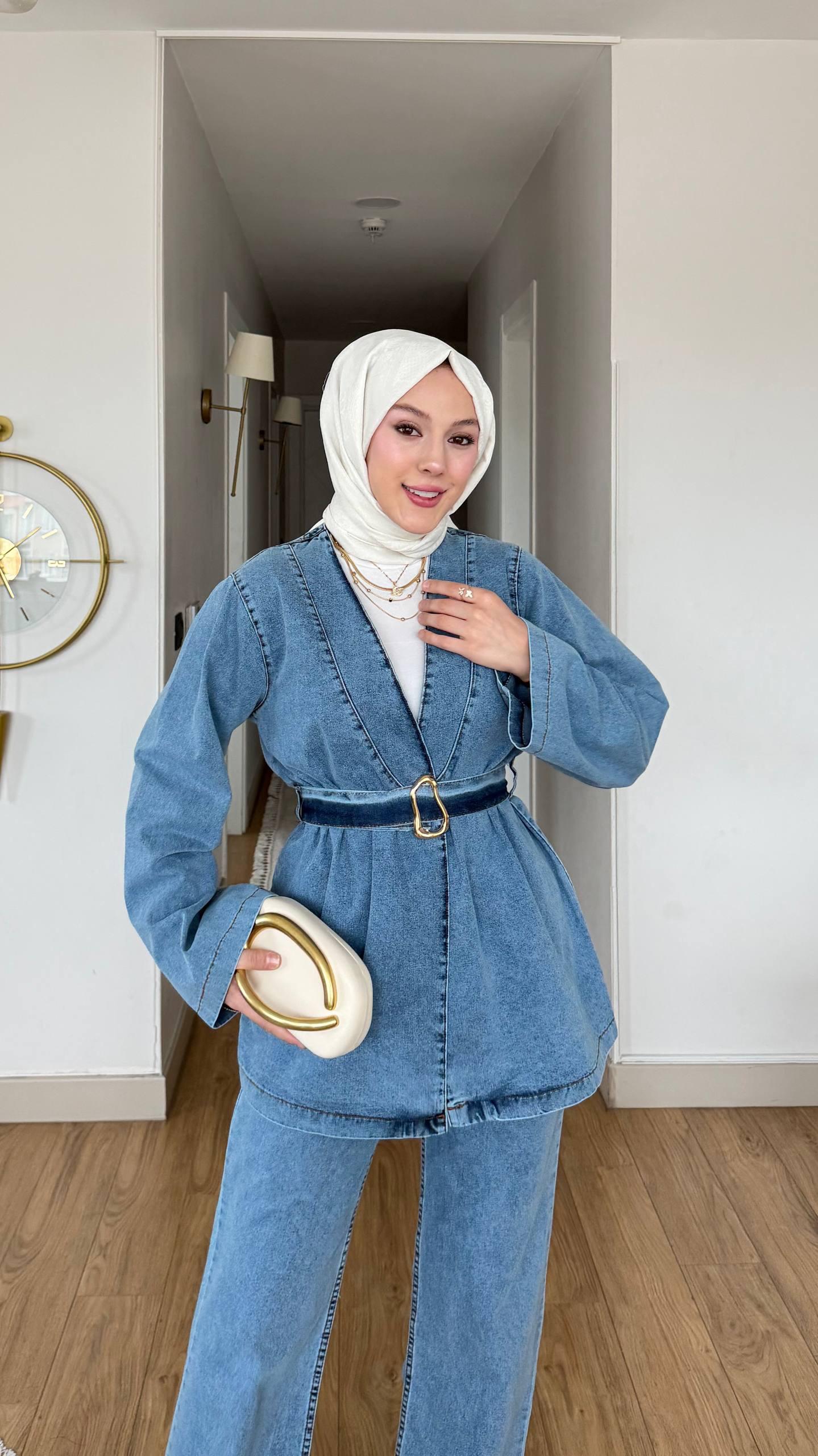 Modern Belted Denim Two-Piece Set