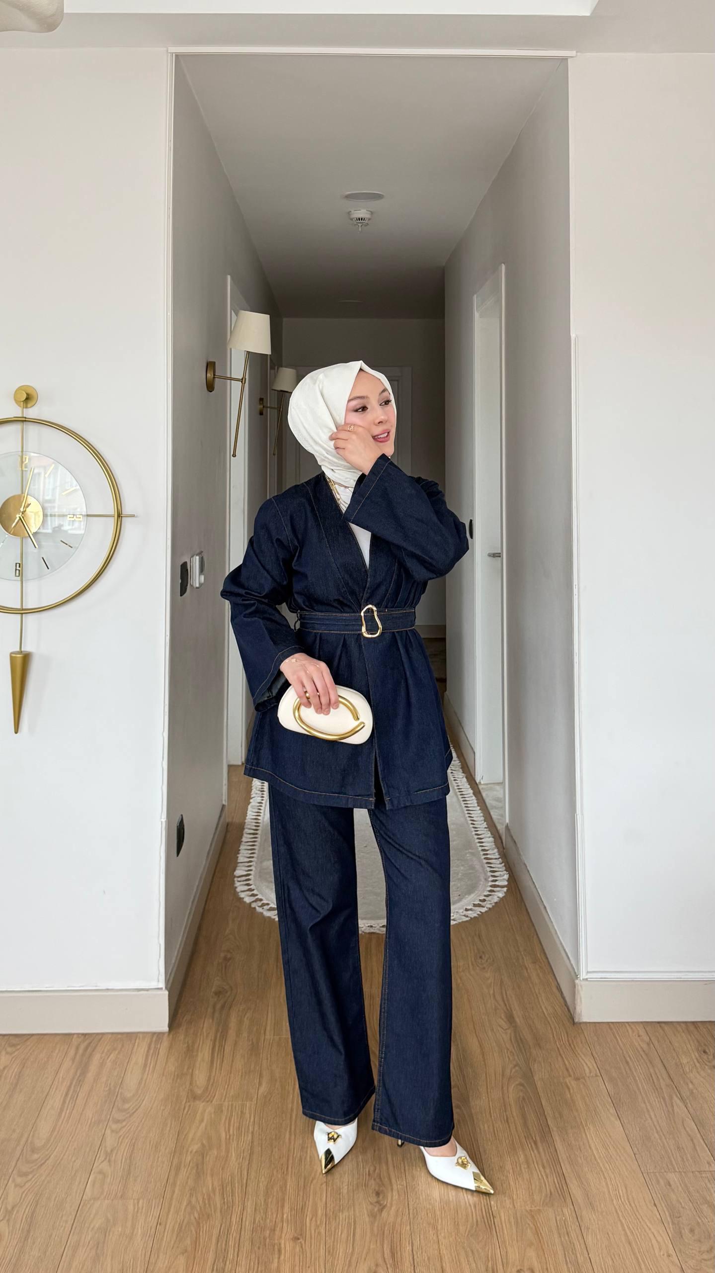 Modern Belted Denim Two-Piece Set