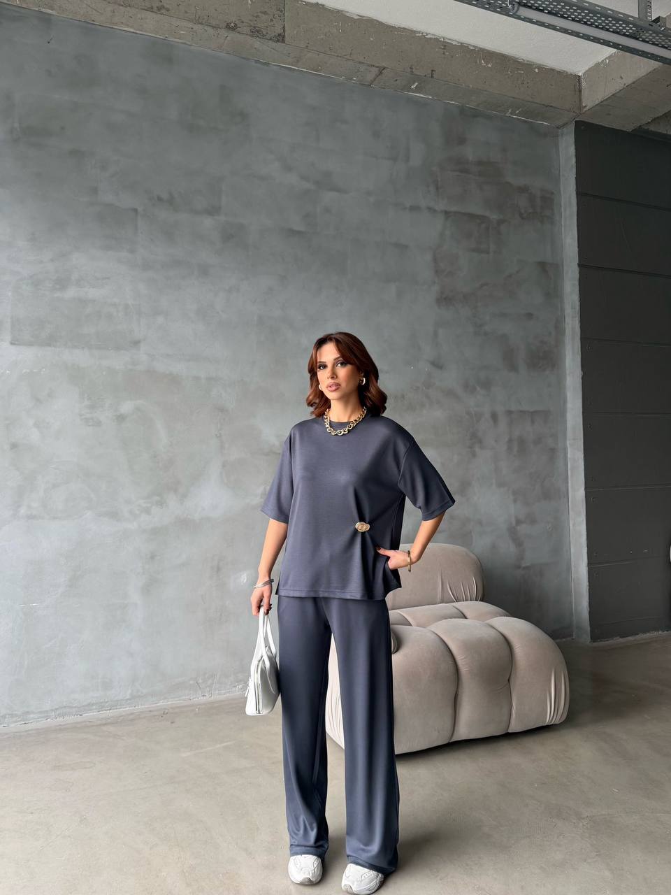 Women’s Two-Piece Set (Loose Top & Wide-Leg Pants)