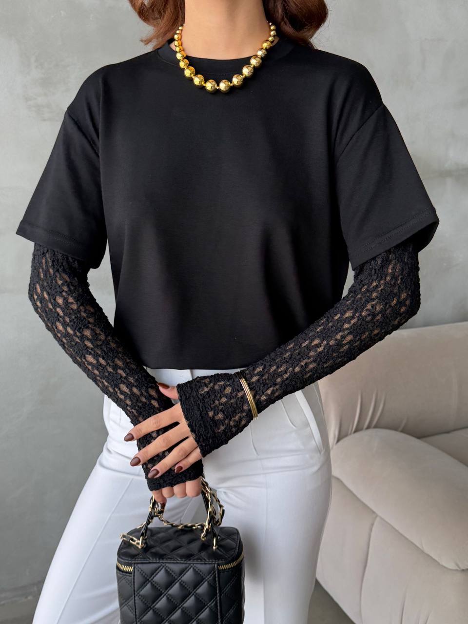 Layered Style Lace Sleeve Top