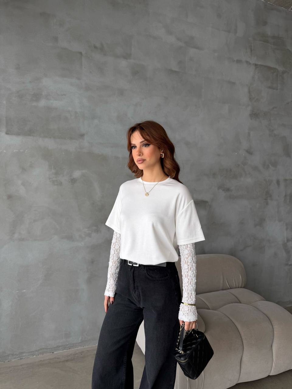 Layered Style Lace Sleeve Top