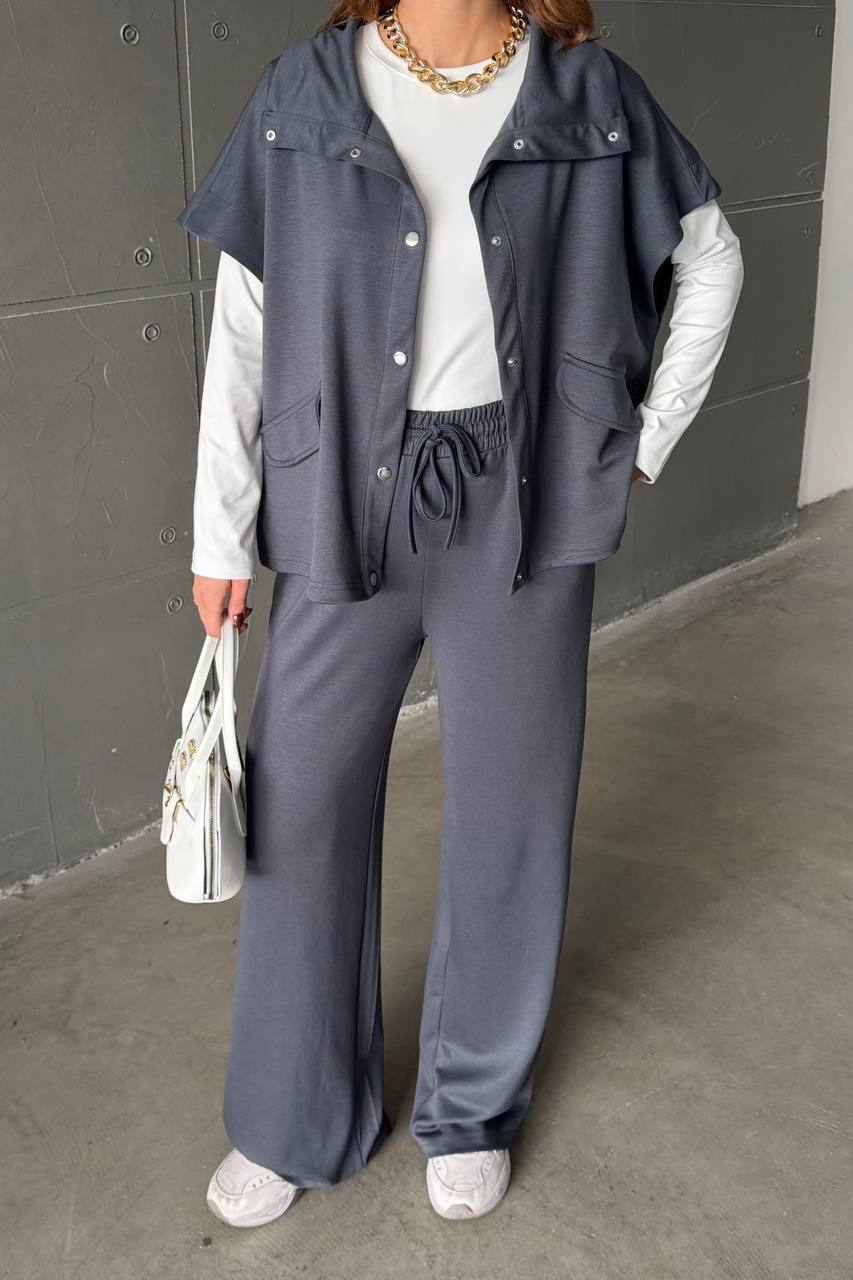 Chic Casual Vest & Wide Leg Pants Set