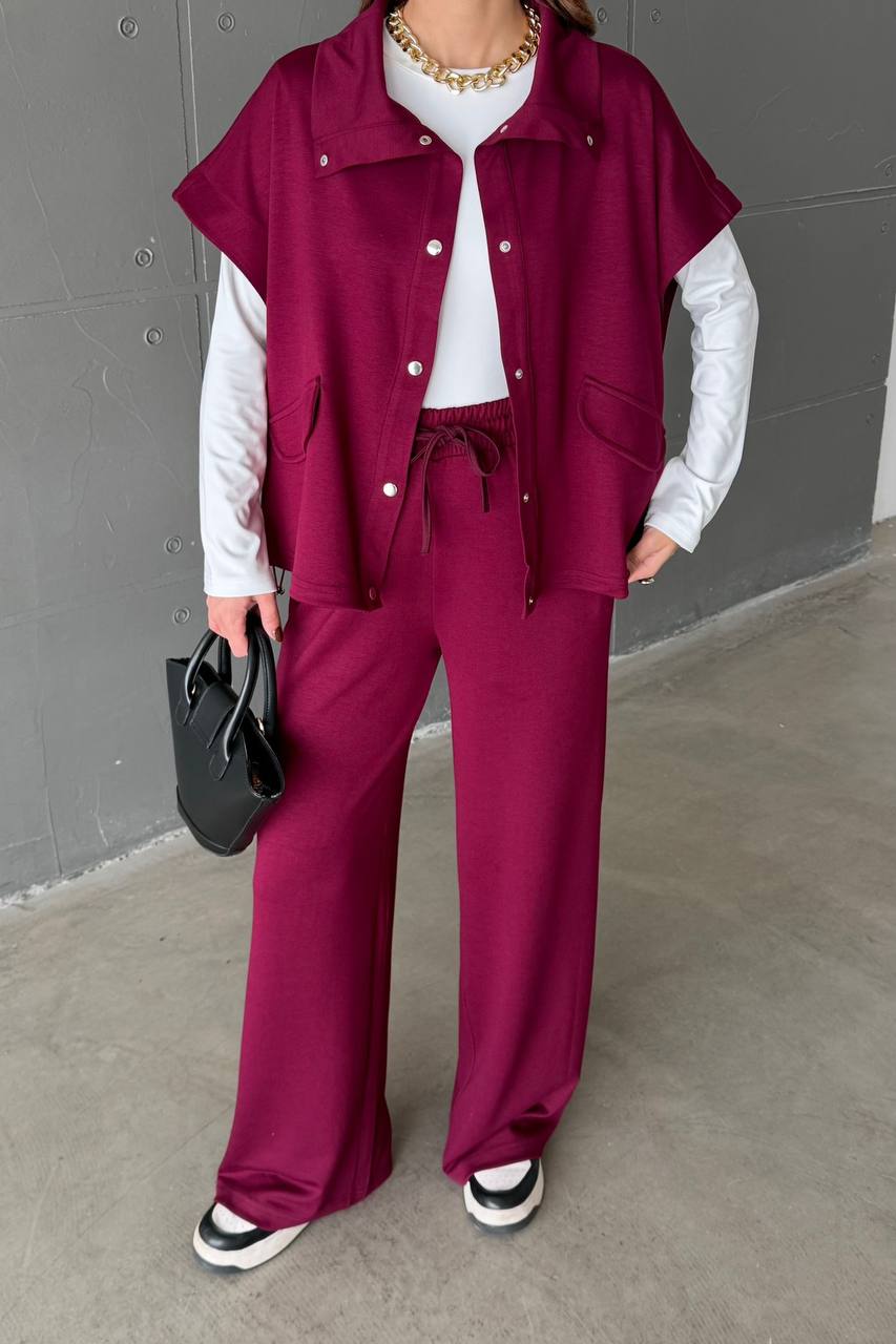 Chic Casual Vest & Wide Leg Pants Set