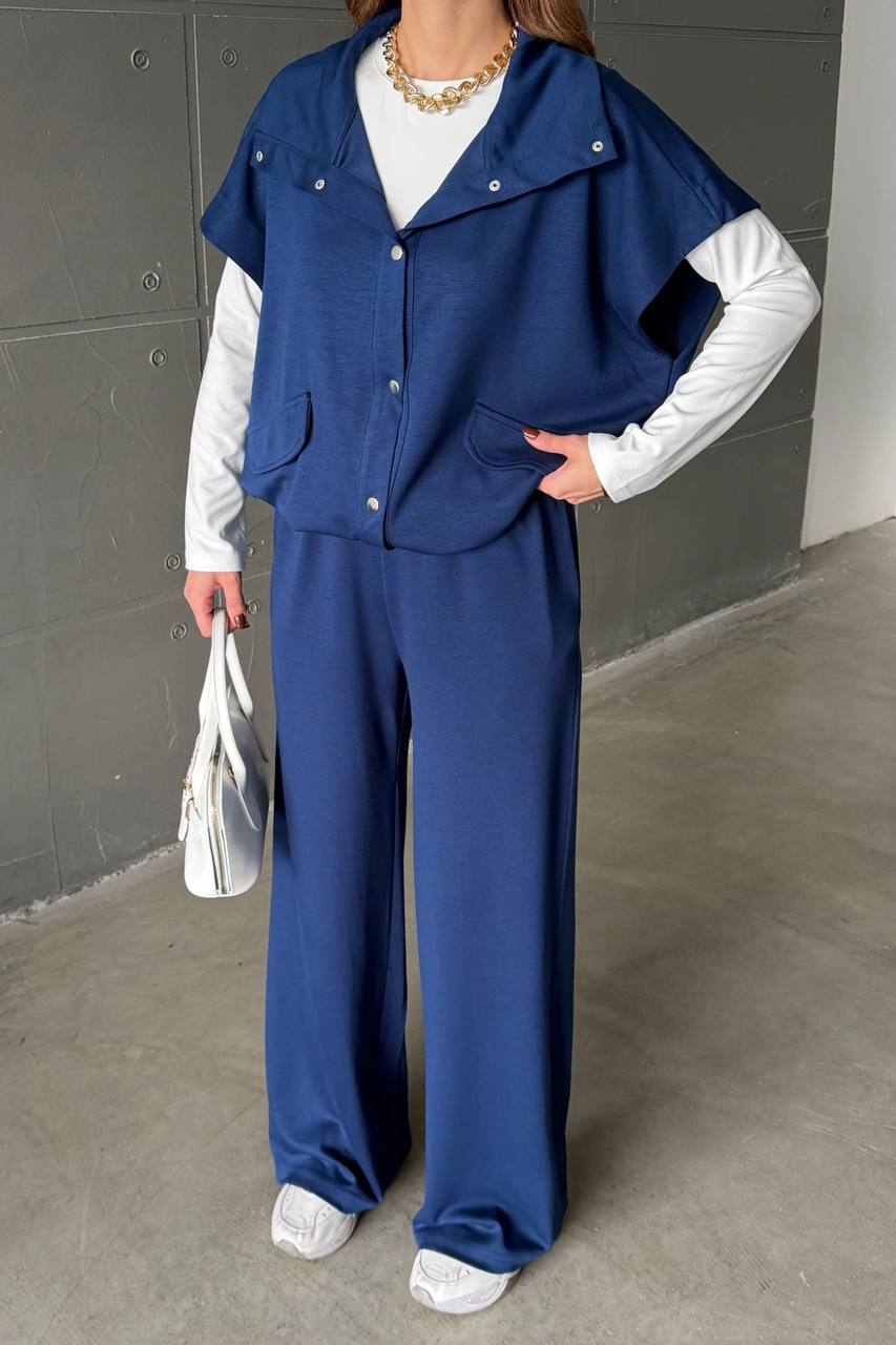 Chic Casual Vest & Wide Leg Pants Set