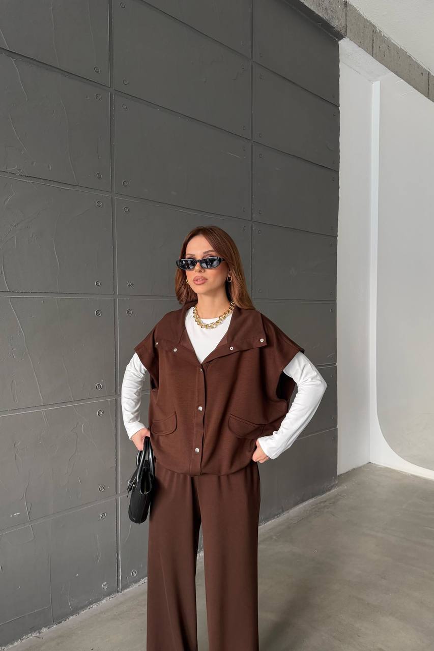 Chic Casual Vest & Wide Leg Pants Set