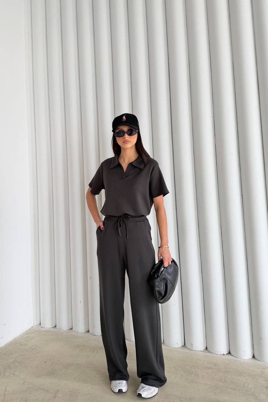 Women’s Polo Top & Wide Leg Pants Set