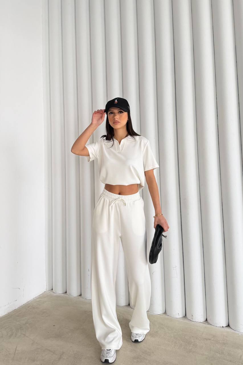 Women’s Polo Top & Wide Leg Pants Set