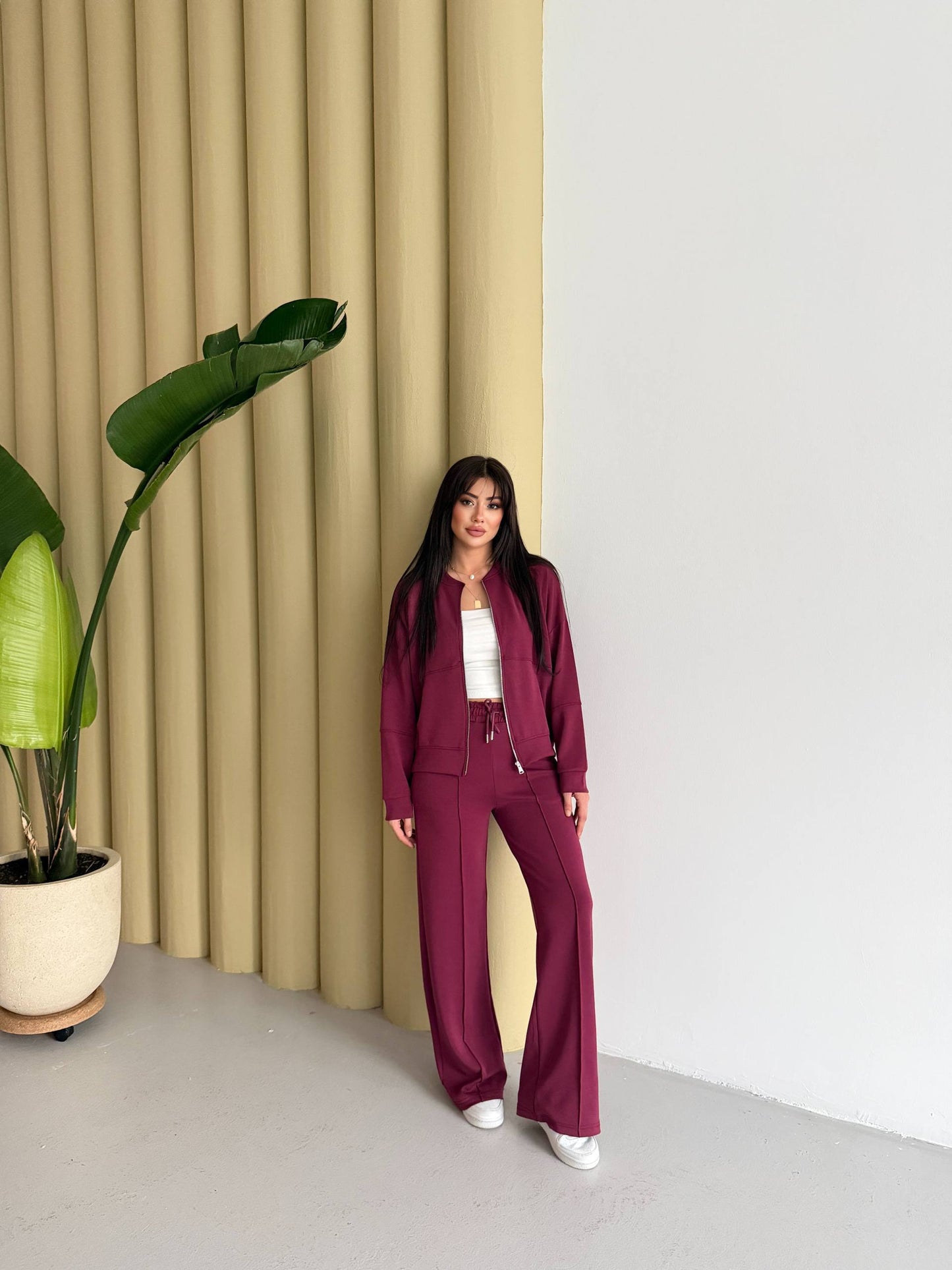 Women’s Zip Jacket & Wide Leg Pants Set