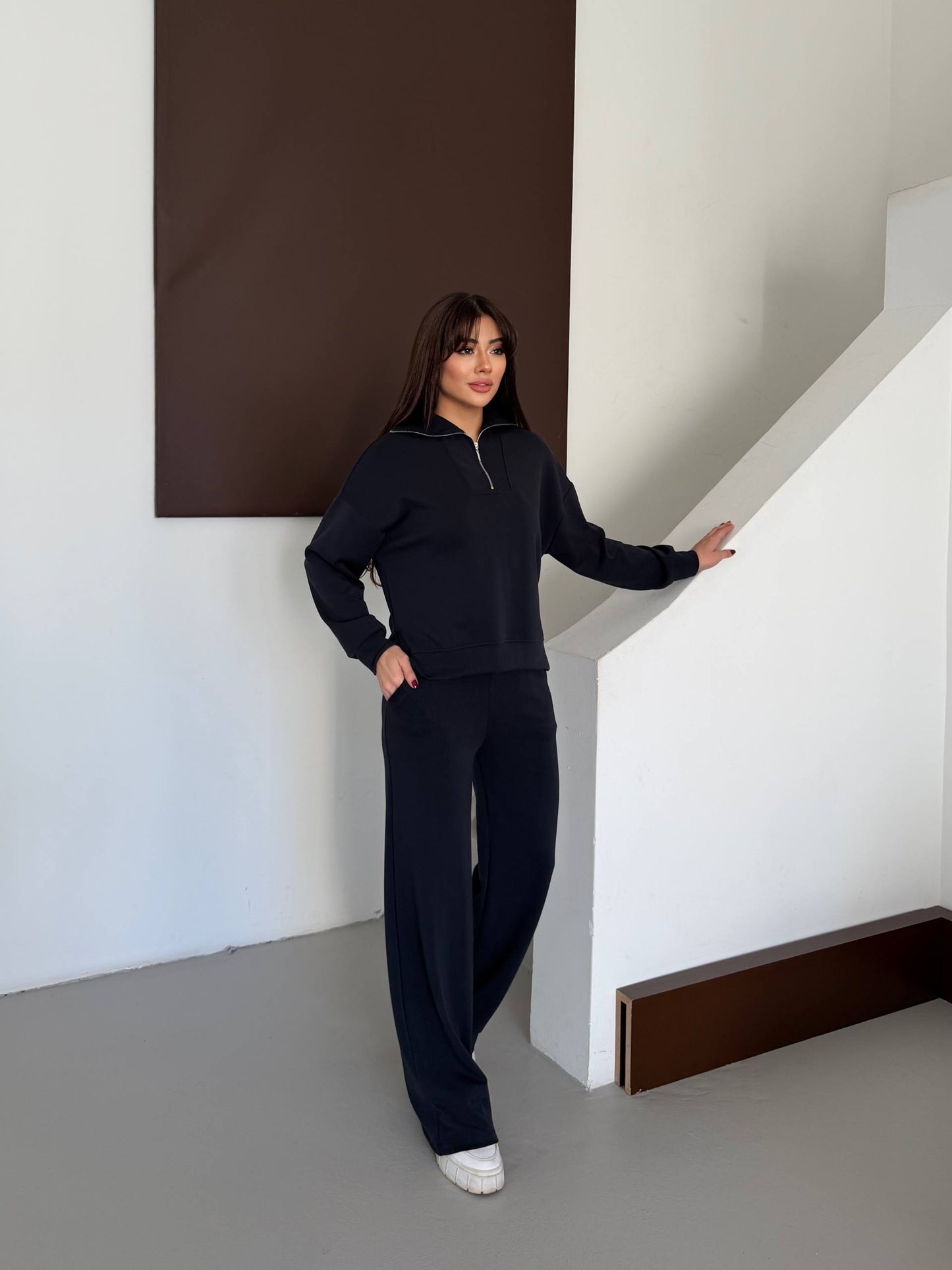 Women’s Half Zip Sweatshirt & Wide Leg Pants Set