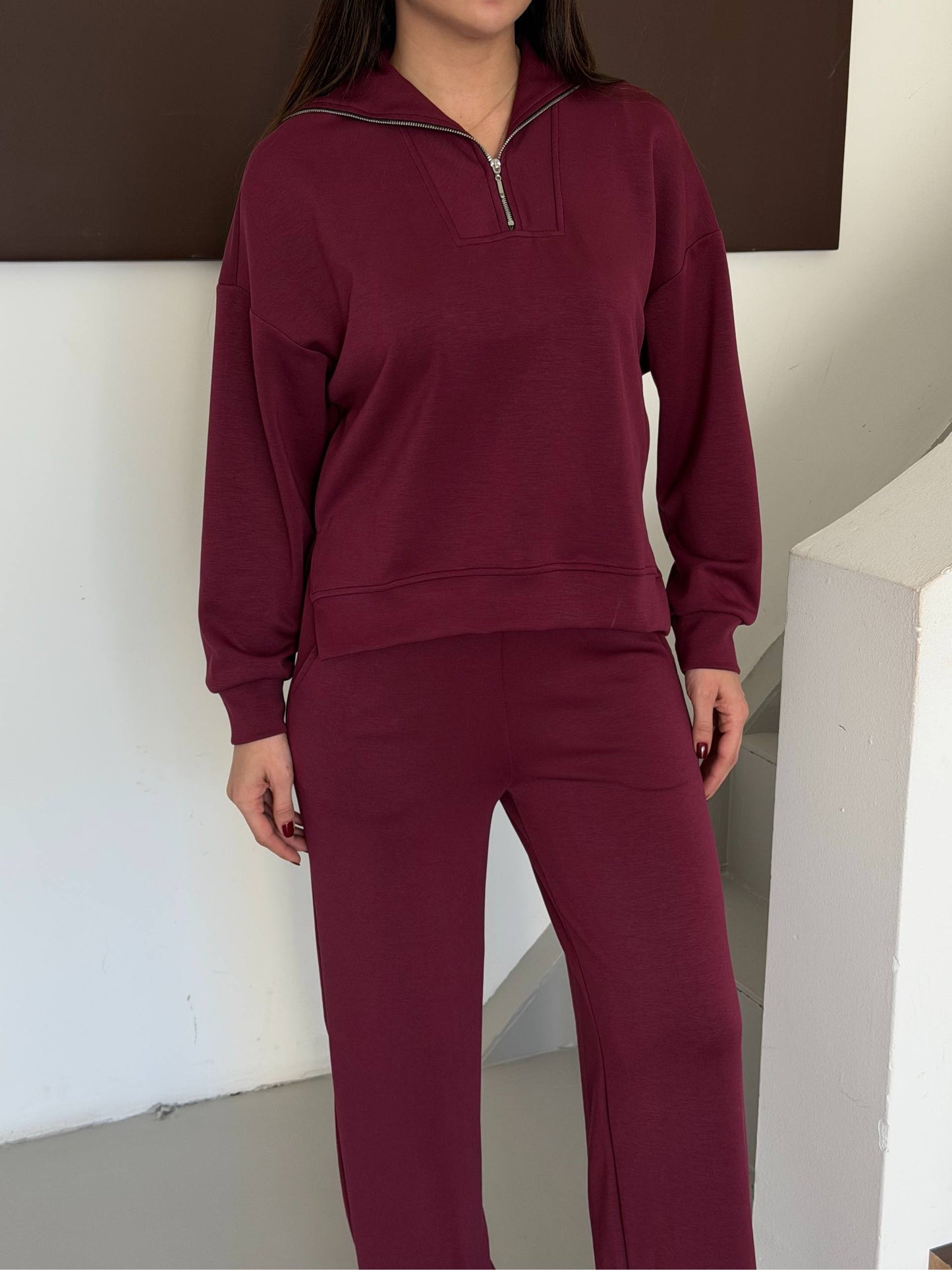 Women’s Half Zip Sweatshirt & Wide Leg Pants Set