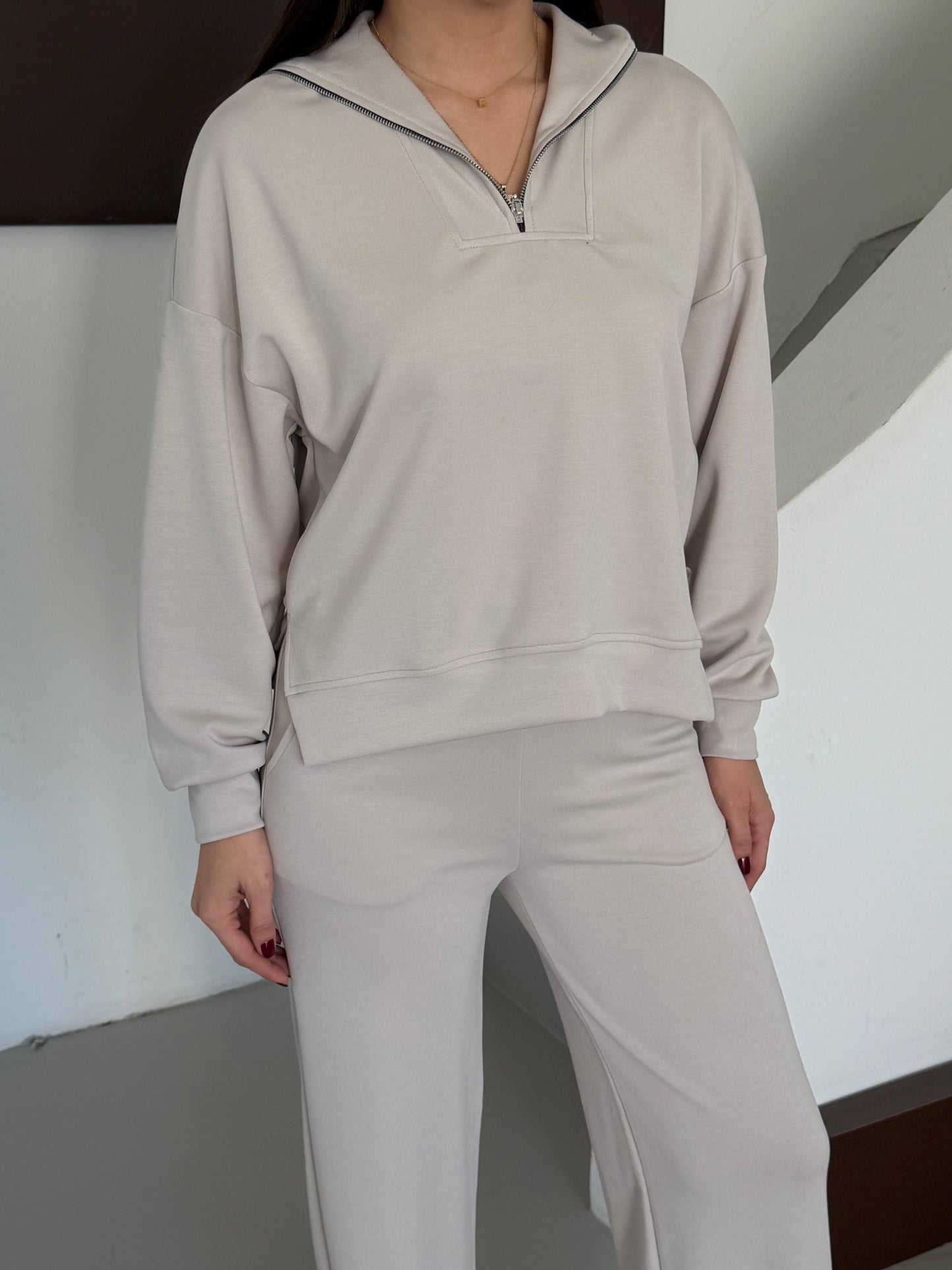 Women’s Half Zip Sweatshirt & Wide Leg Pants Set