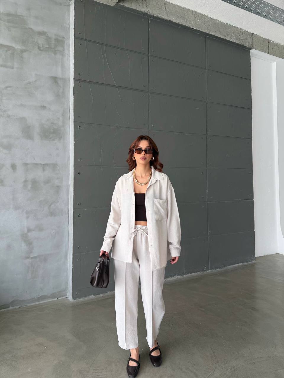 Women’s Two-Piece Set (Oversized Shirt & Elastic Waist Pants)