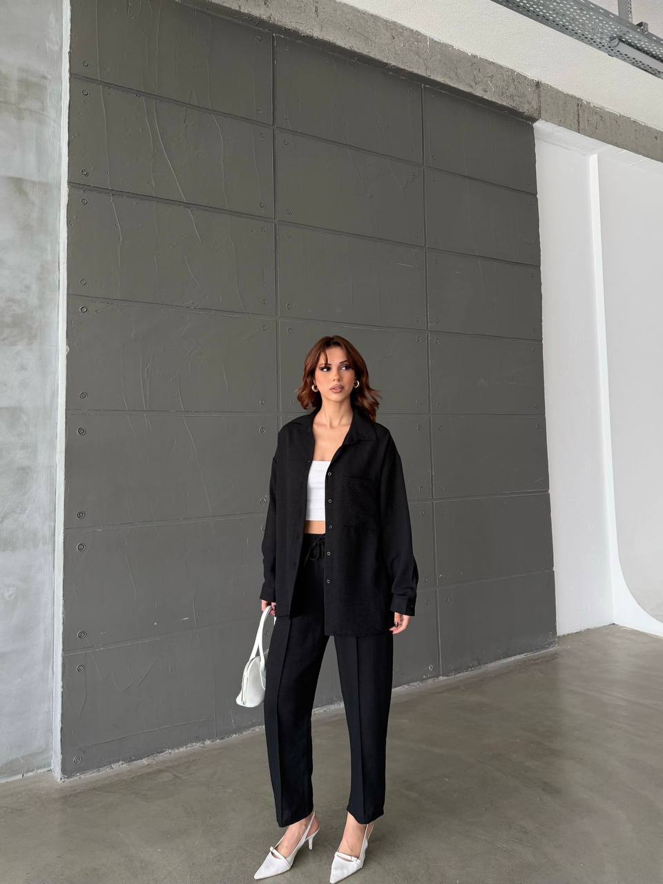 Women’s Two-Piece Set (Oversized Shirt & Elastic Waist Pants)