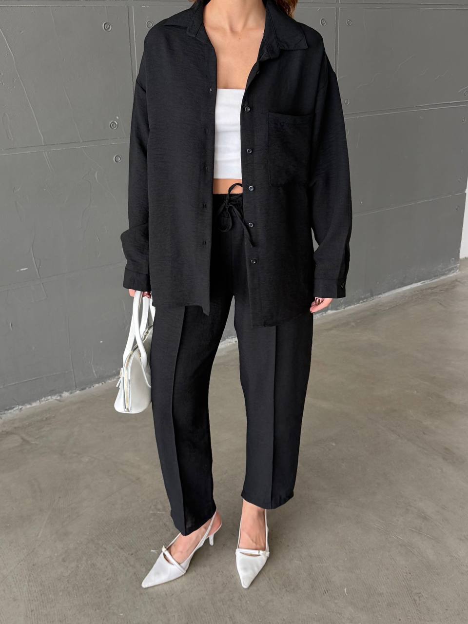 Women’s Two-Piece Set (Oversized Shirt & Elastic Waist Pants)