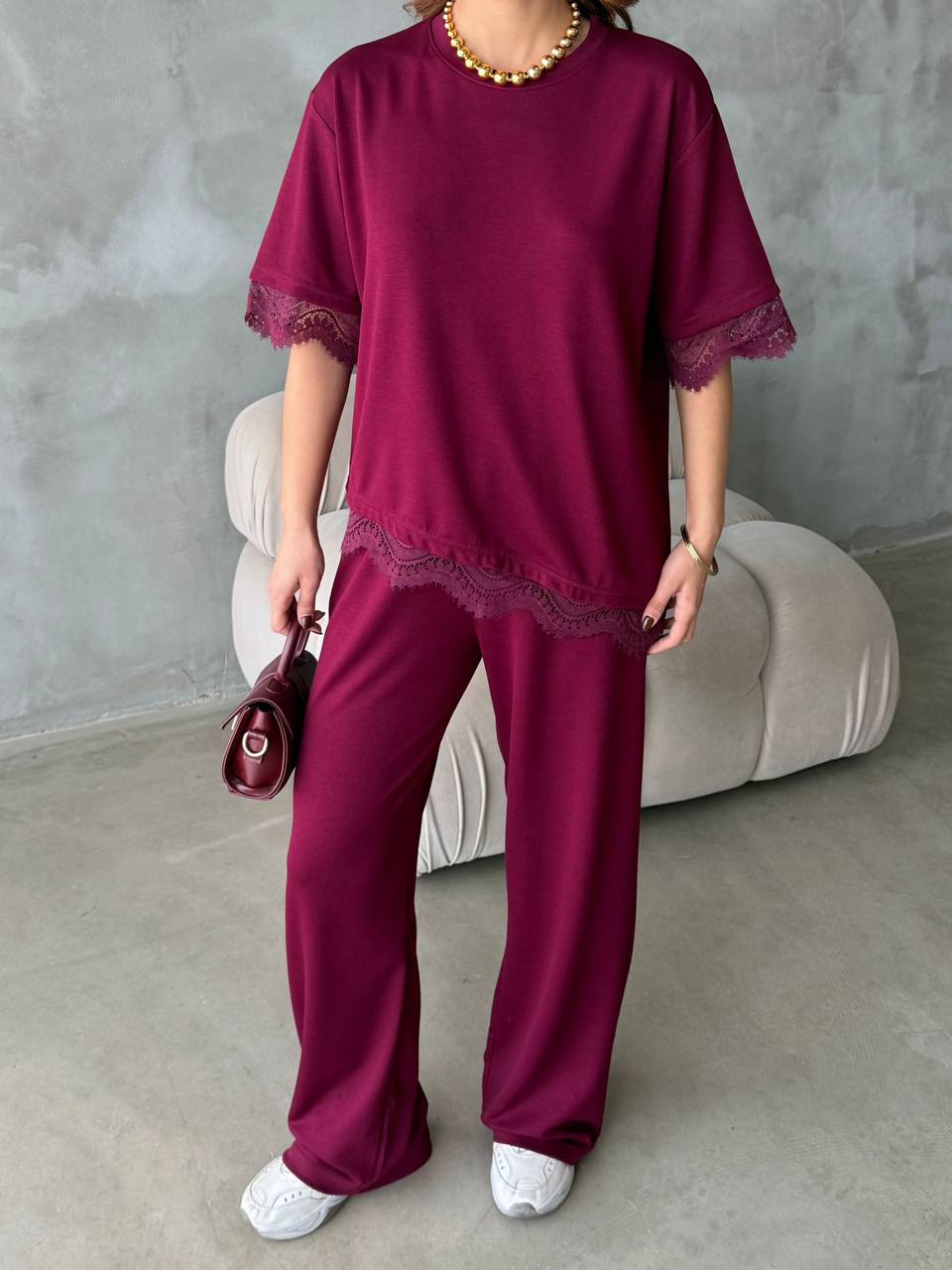 Feminine Lace Detail Two-Piece Set