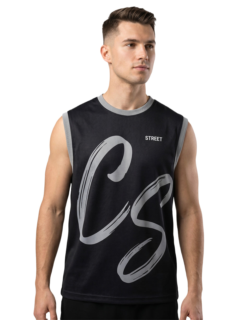 "CS" Brush Graphic Streetwear Jersey Tank