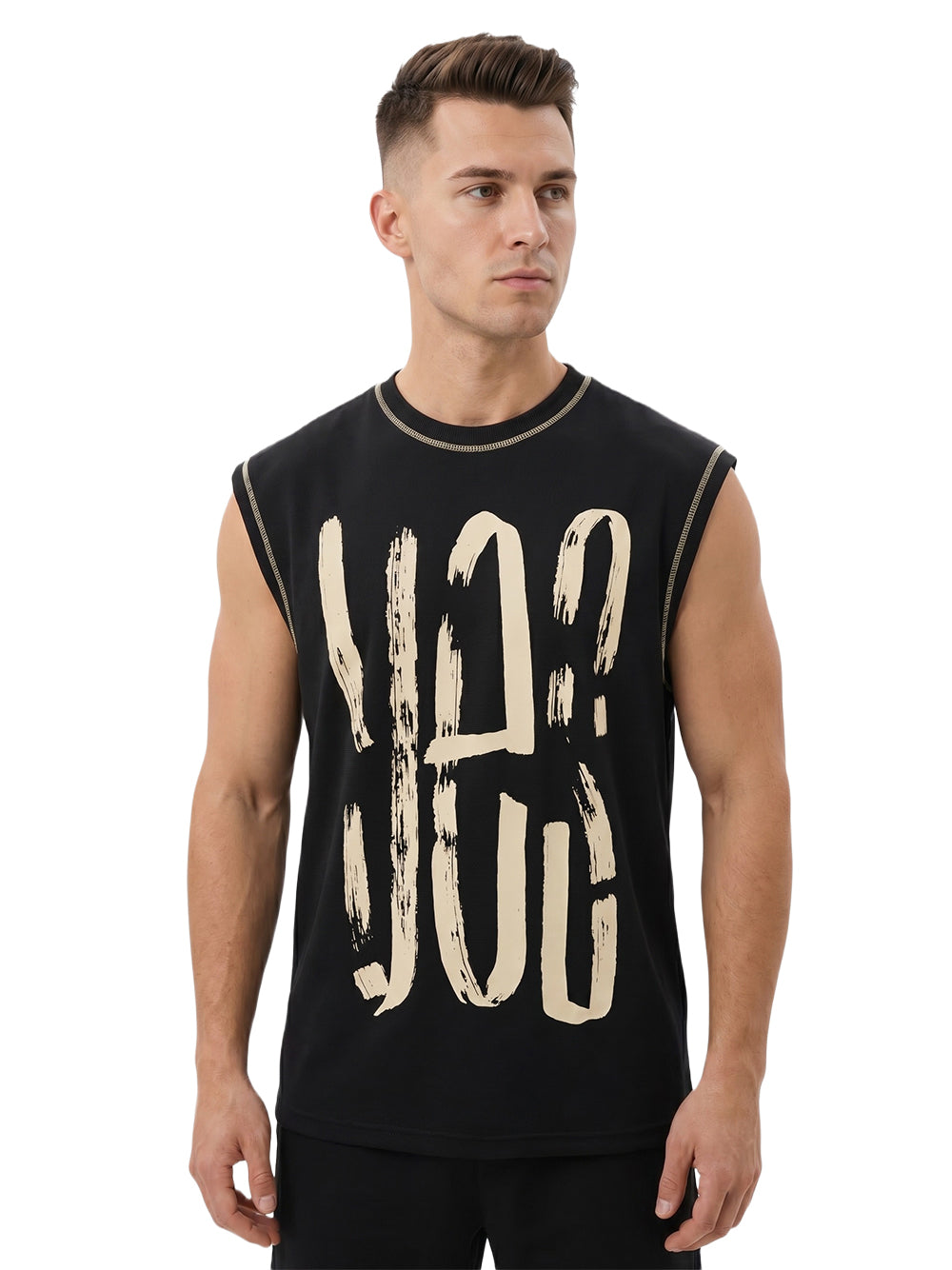 "YES" Brush Graphic Oversize Muscle Tee