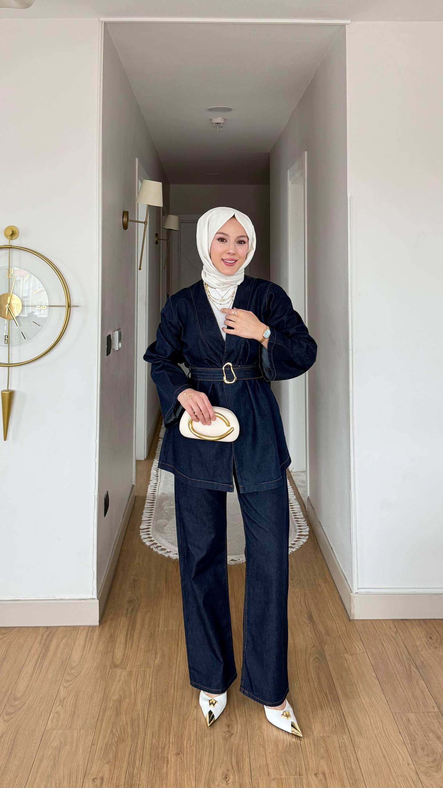 Modern Belted Denim Two-Piece Set