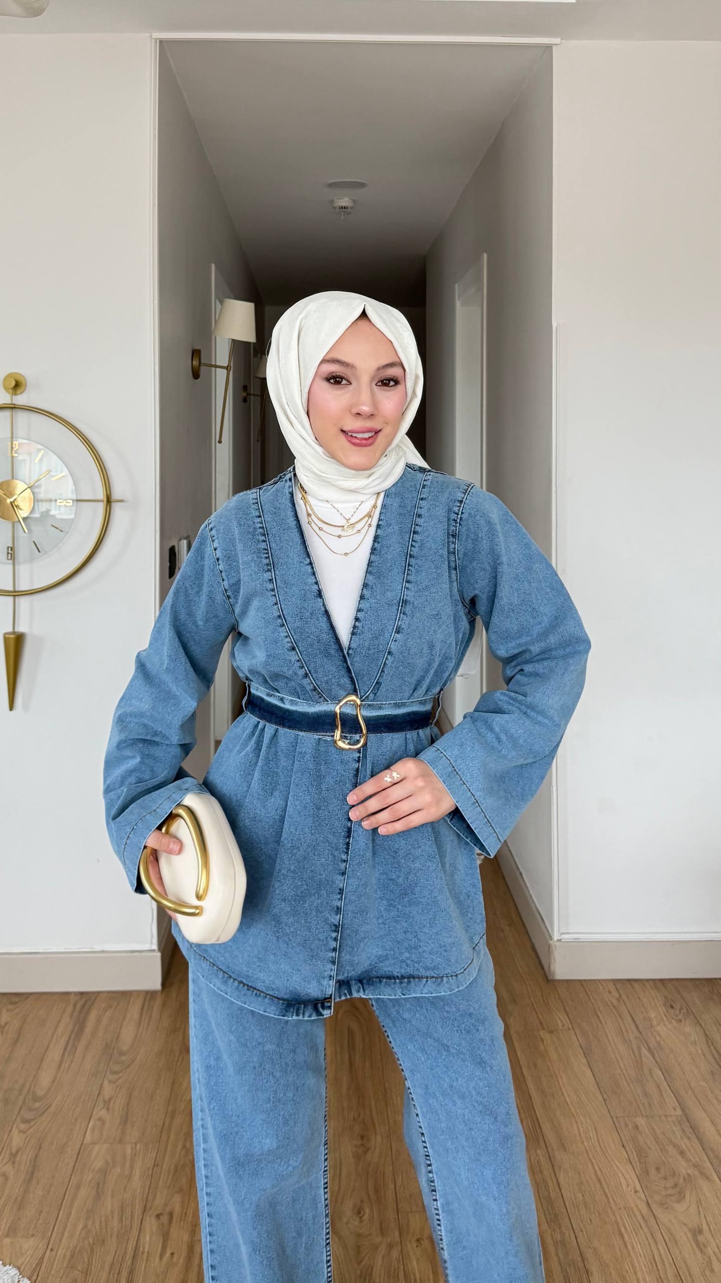 Modern Belted Denim Two-Piece Set