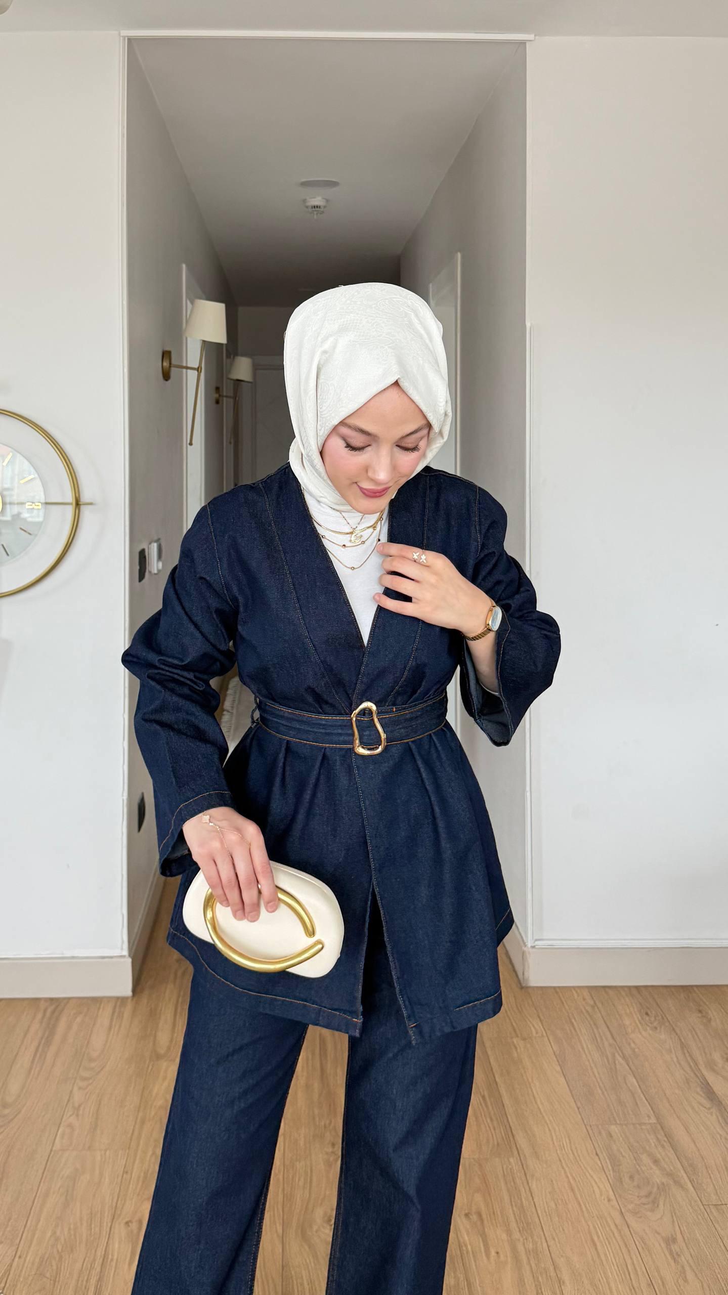 Modern Belted Denim Two-Piece Set